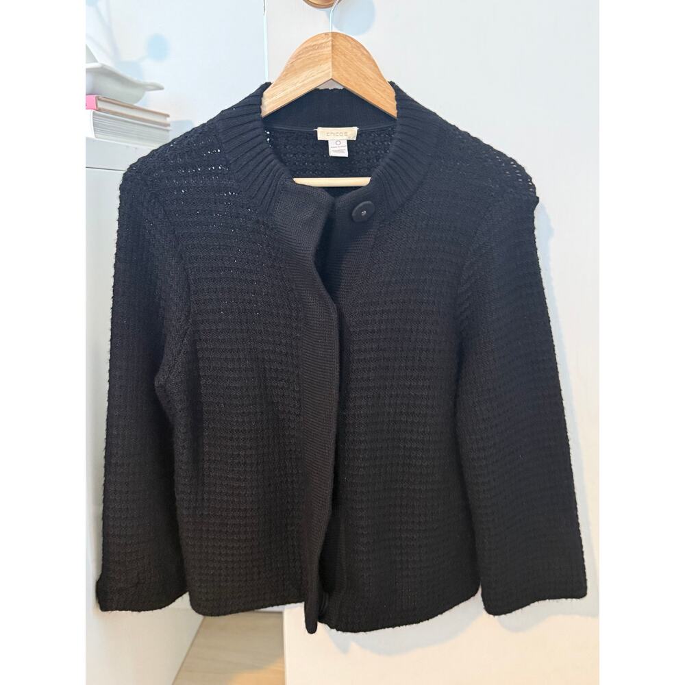 Black Textured Knit Jacket Minimalist Structured Cardigan Blazer Style‎ ✨